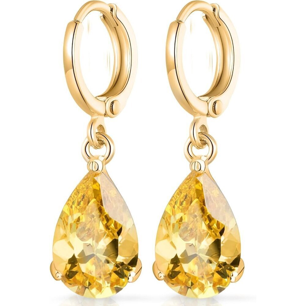 🆕 Women Yellow Azuria Dange Teardrop Earrings 18K Zirconia Crystals Jewelry Set